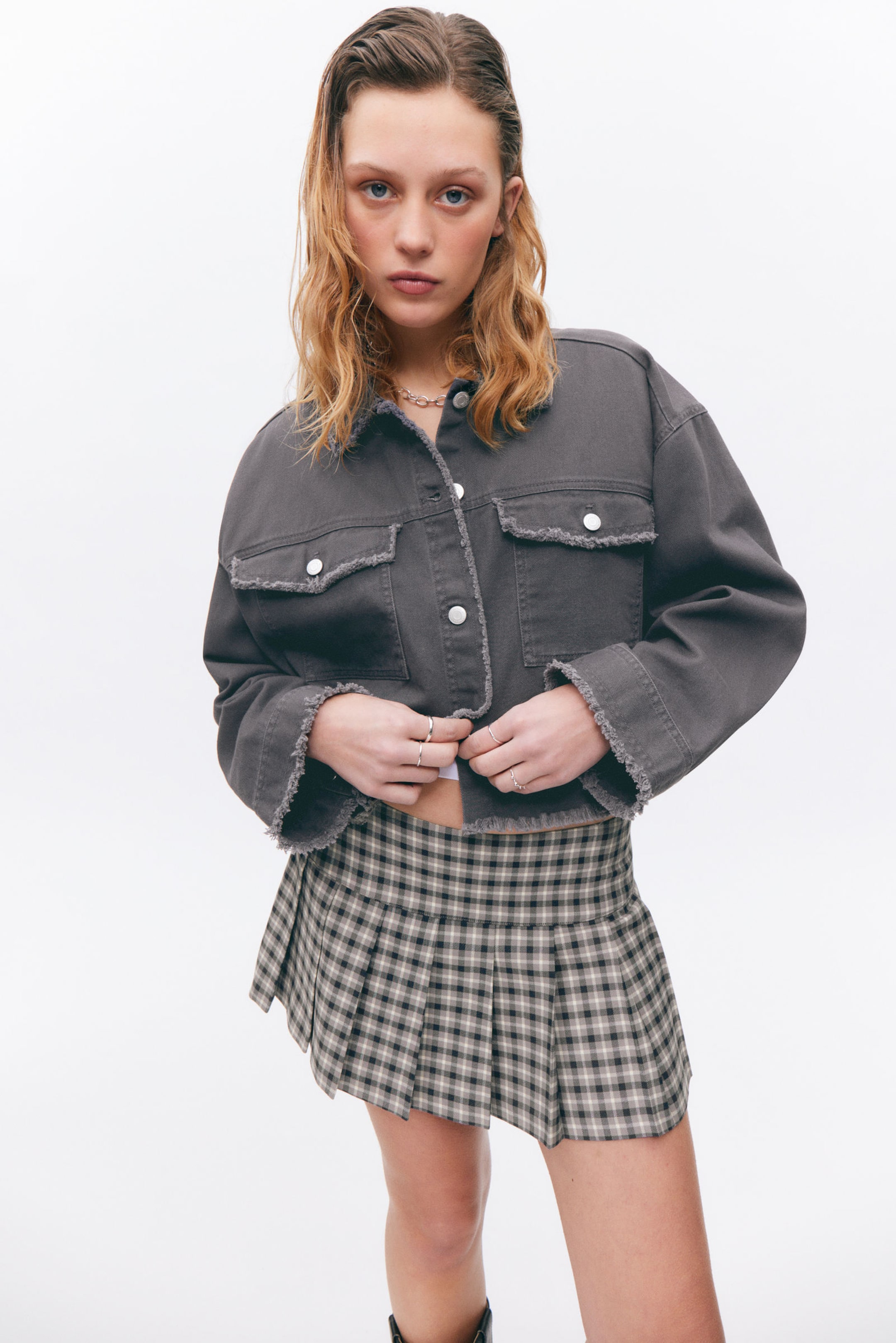 #49474C - Cropped Boxy Twill Jacket - 2