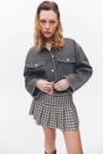 Dark Grey - Cropped Boxy Twill Jacket - 1