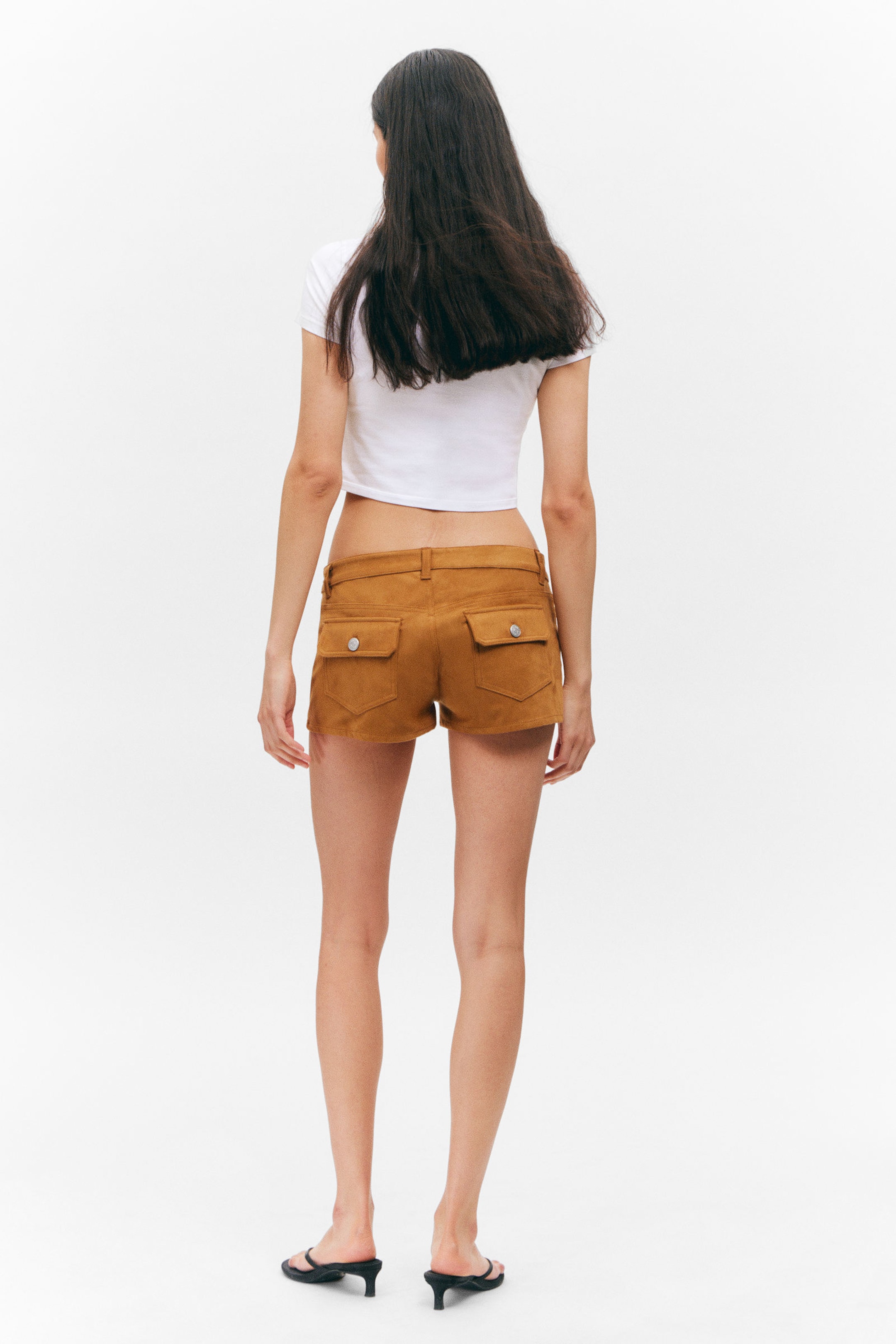 Brown - Faux Suede Mini Shorts - 3