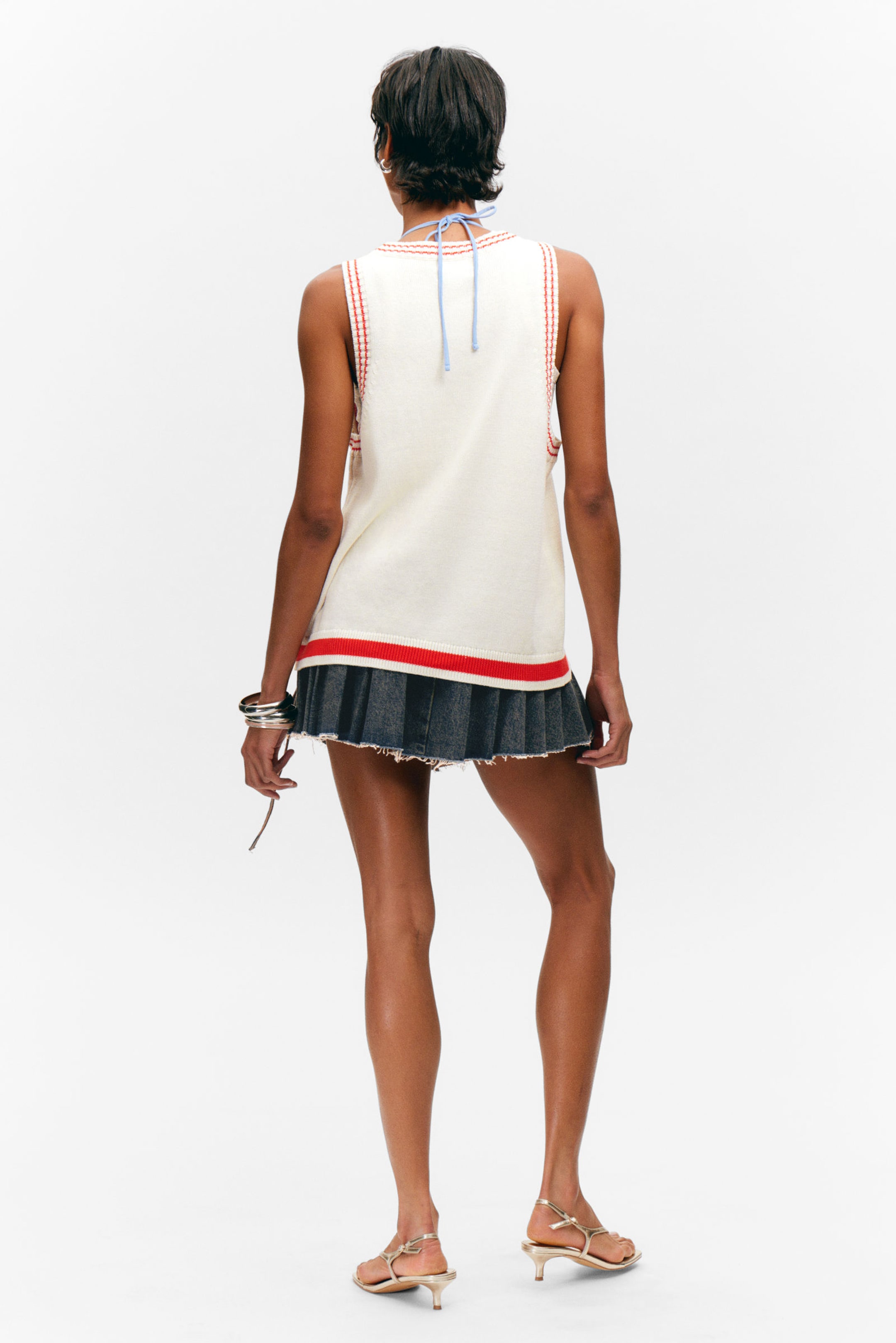 White & Orange - 92 - Varsity Knitted Tank Top - 3