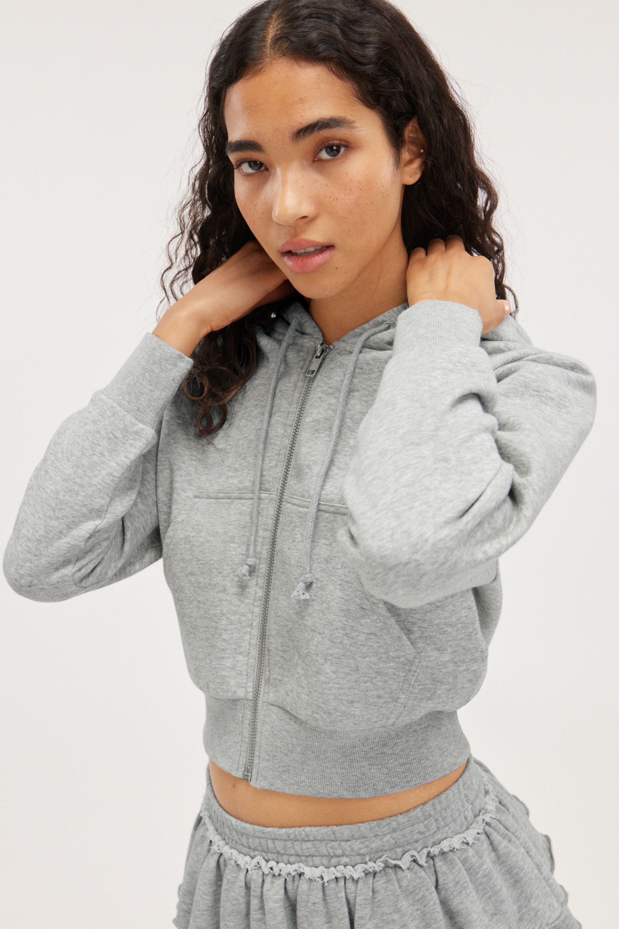 #C8C8C8 - Cropped Zip Hoodie - 1
