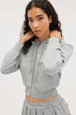 Washed Light Grey - Cropped Zip Hoodie - 0