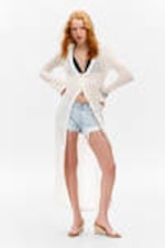 White - Open-Knit V-neck Maxi Cardigan - 0