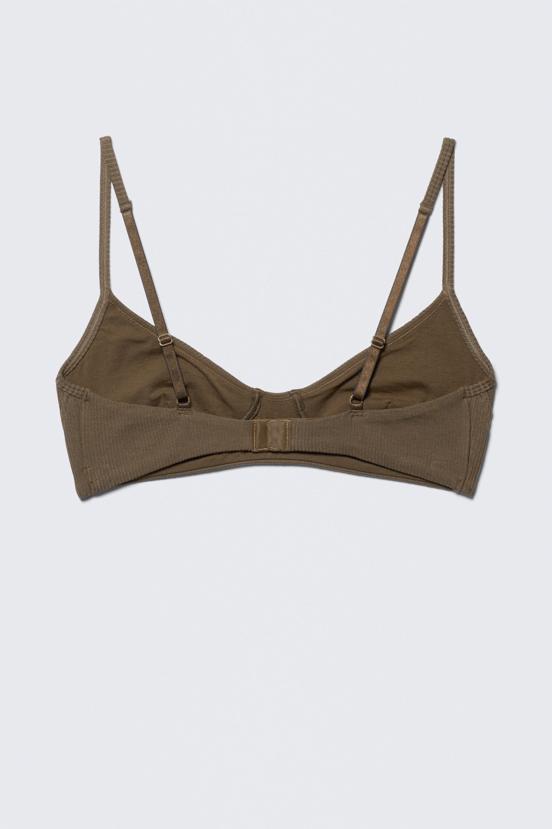 #5C5440 - Ribbed V-neck Cotton Bra - 2