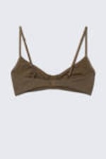 Dark Brown - Ribbed V-neck Cotton Bra - 1