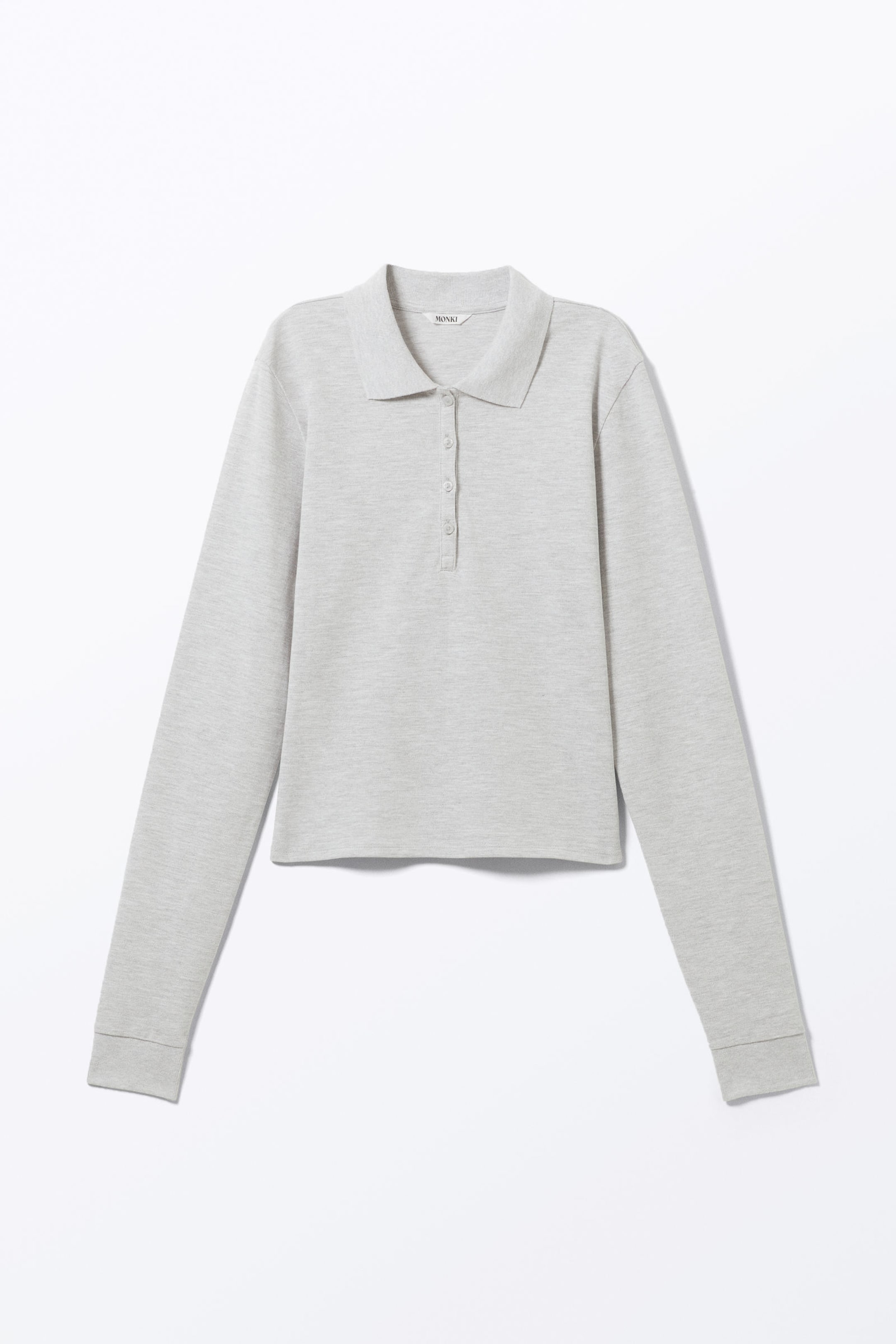 Light Grey Melange - Long-Sleeved Polo Top - 3