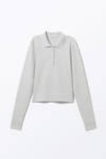 Light Grey Melange - Long-Sleeved Polo Top - 3