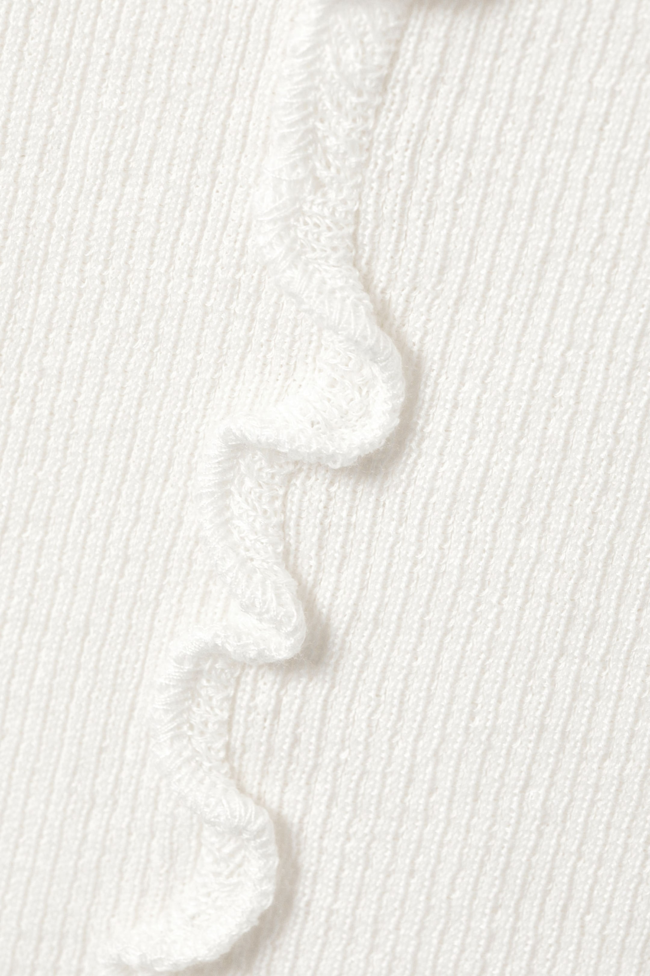White - Frill-Edge Ribbed Knitted Top - 3