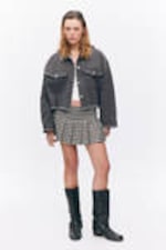 Dark Grey - Cropped Boxy Twill Jacket - 0