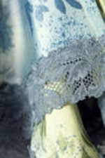 Light Yellow - Blue Floral - Lace-Trim Satin Wrap Mini Skirt - 5