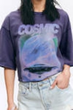Dark Blue Wash - Cosmic Blaze - Boxy Fit Printed T-Shirt - 1