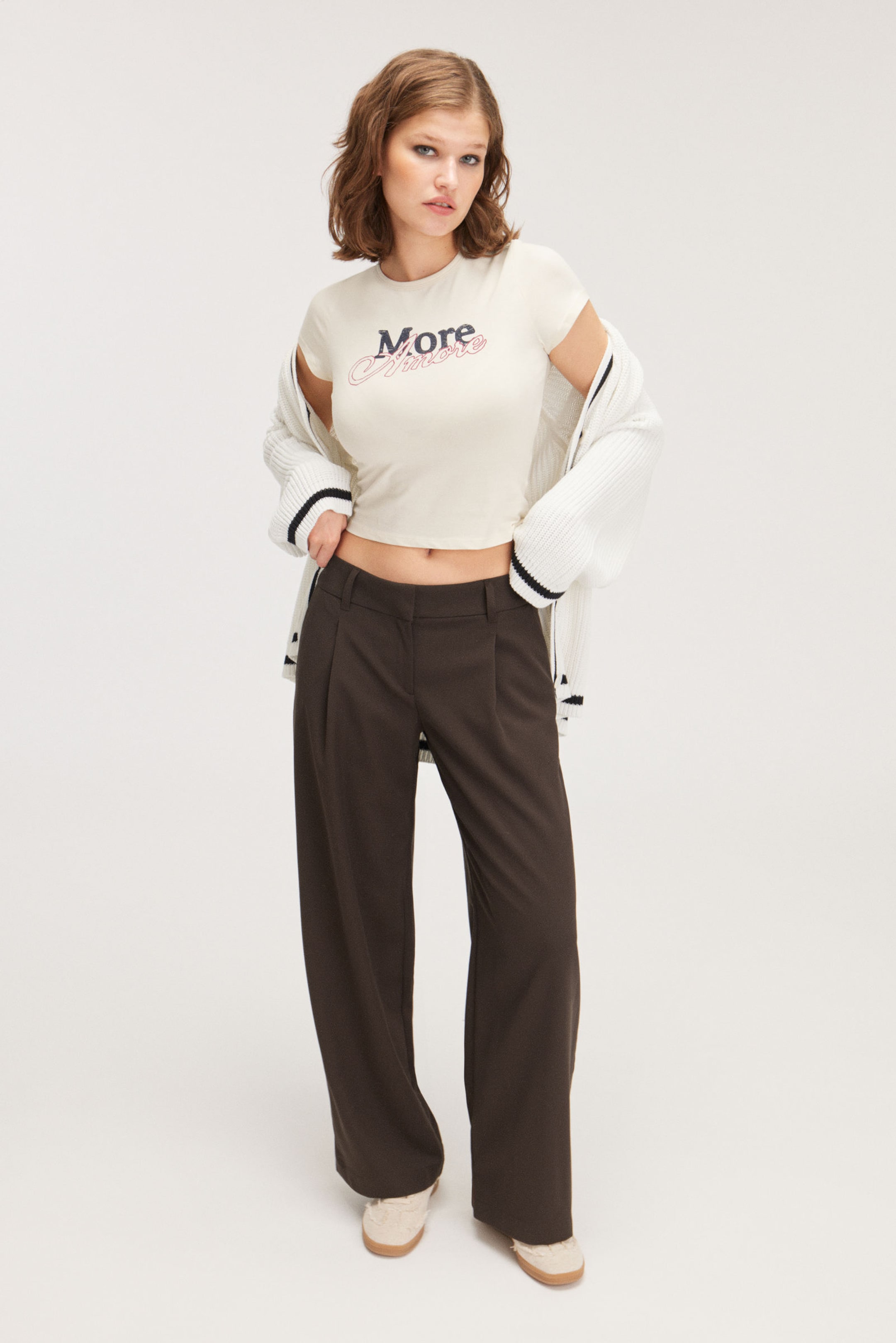 Dark Brown - Low waist wide leg tailored trousers - 1