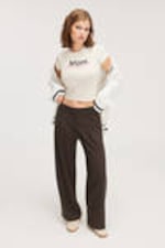 Dark Brown - Low waist wide leg tailored trousers - 1