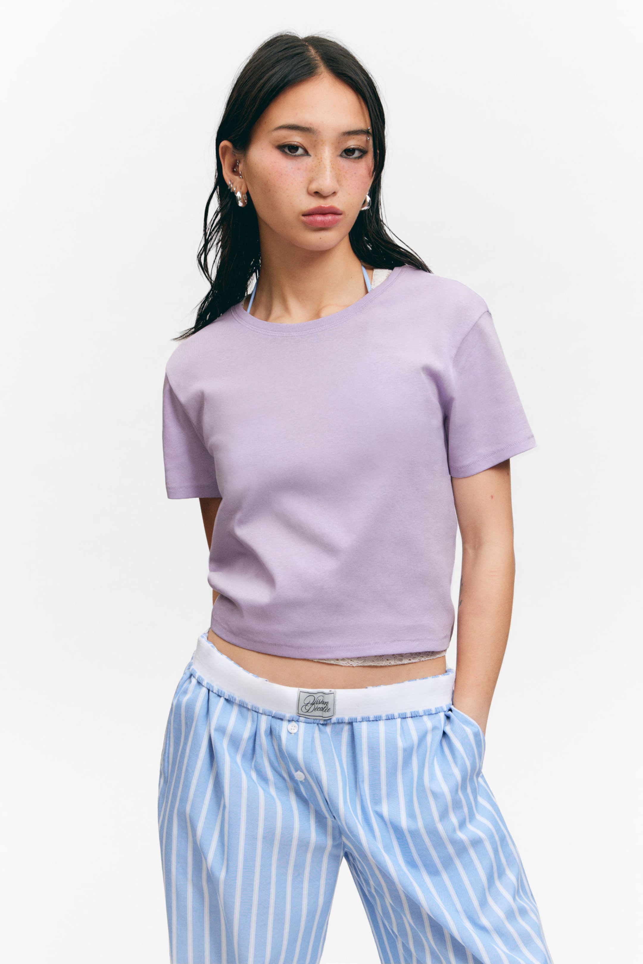 #BAB1D3 - Cropped Fitted Cotton T-Shirt - 1
