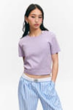 Lilac - Cropped Fitted Cotton T-Shirt - 0