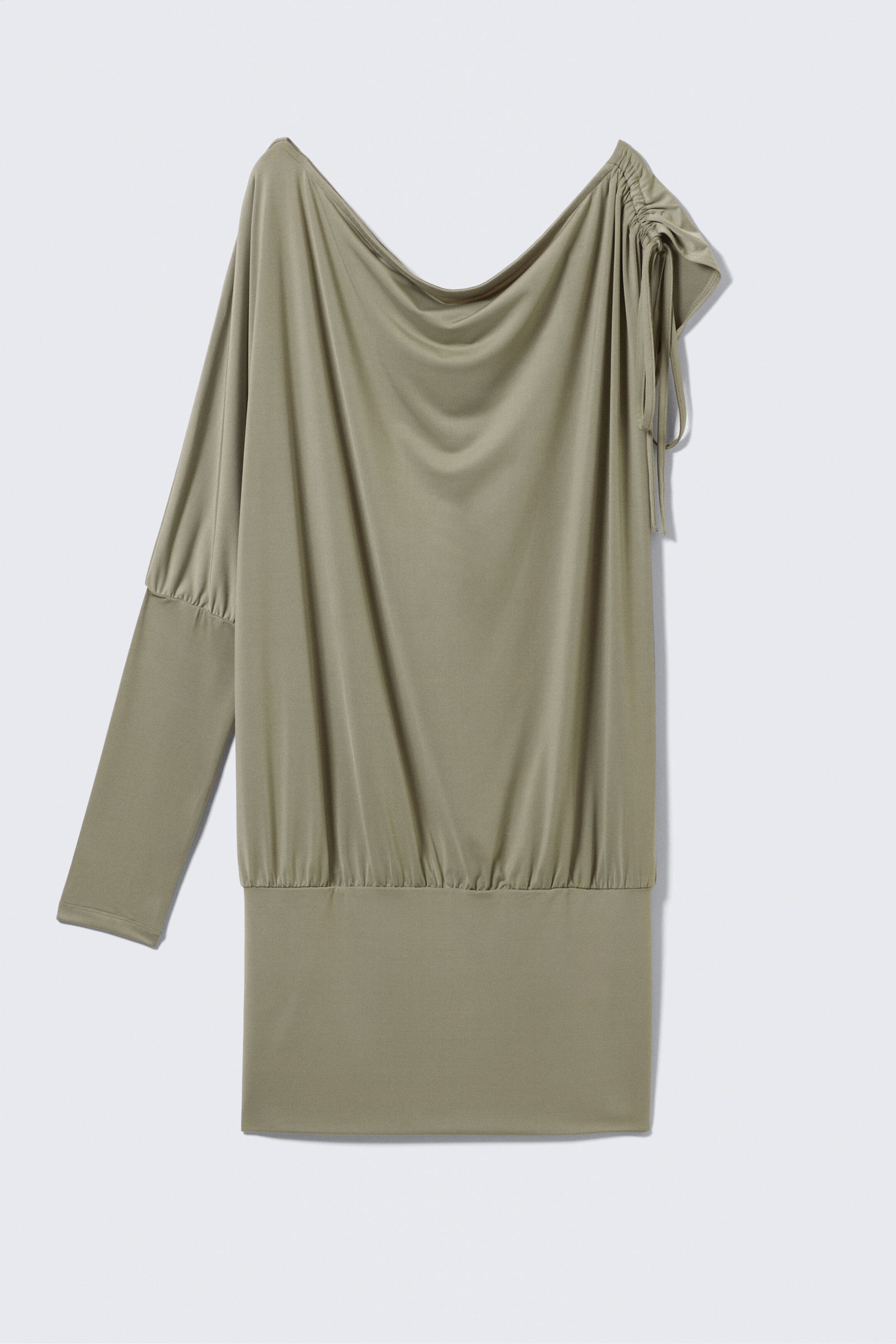 Khaki Green - Draped Jersey One-Sleeved Dress - 3