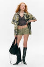 Dark Grey - Dirty Floral - Oversized Short-Sleeved Cotton Poplin Shirt - 0