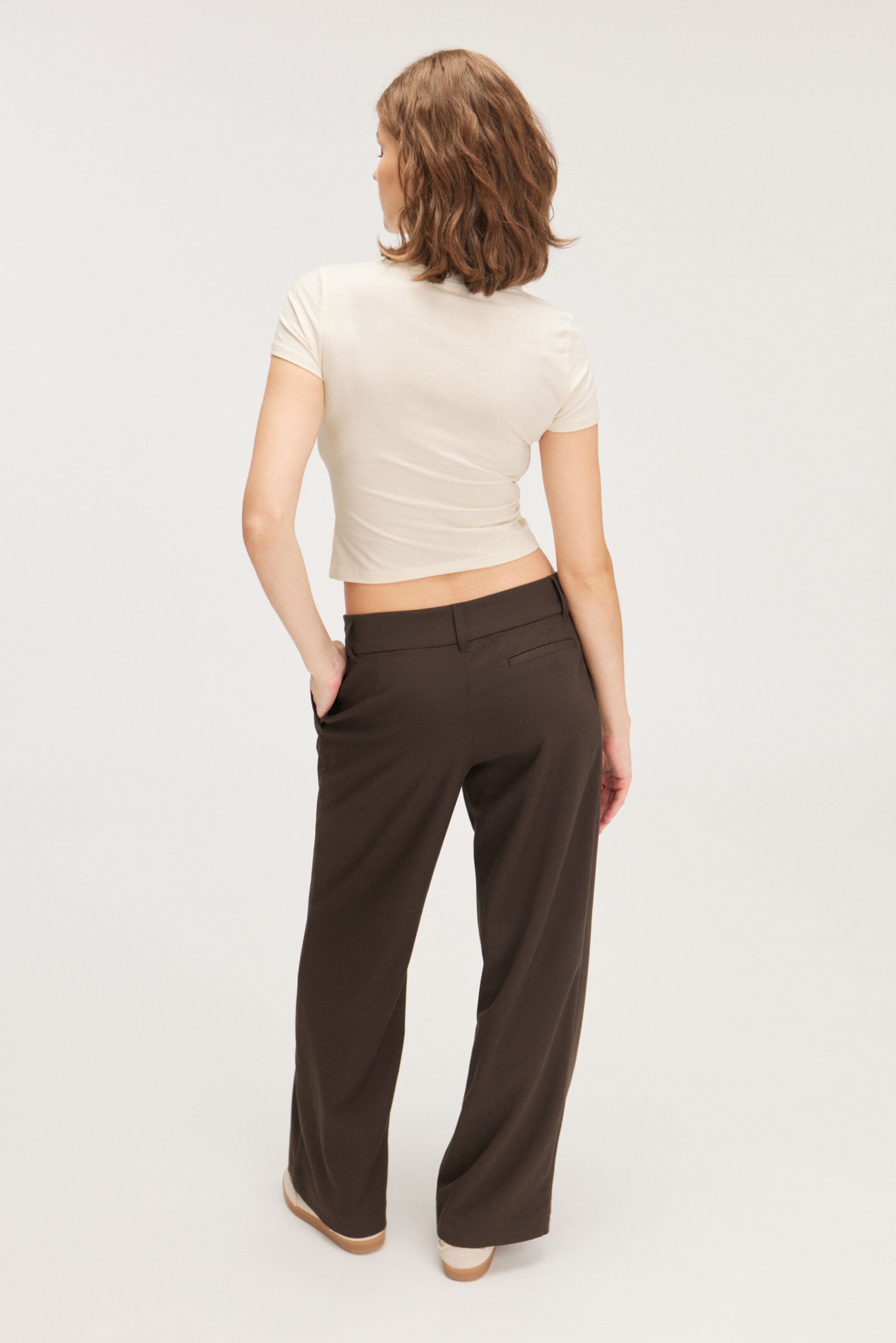 Dark Brown - Low waist wide leg tailored trousers - 2