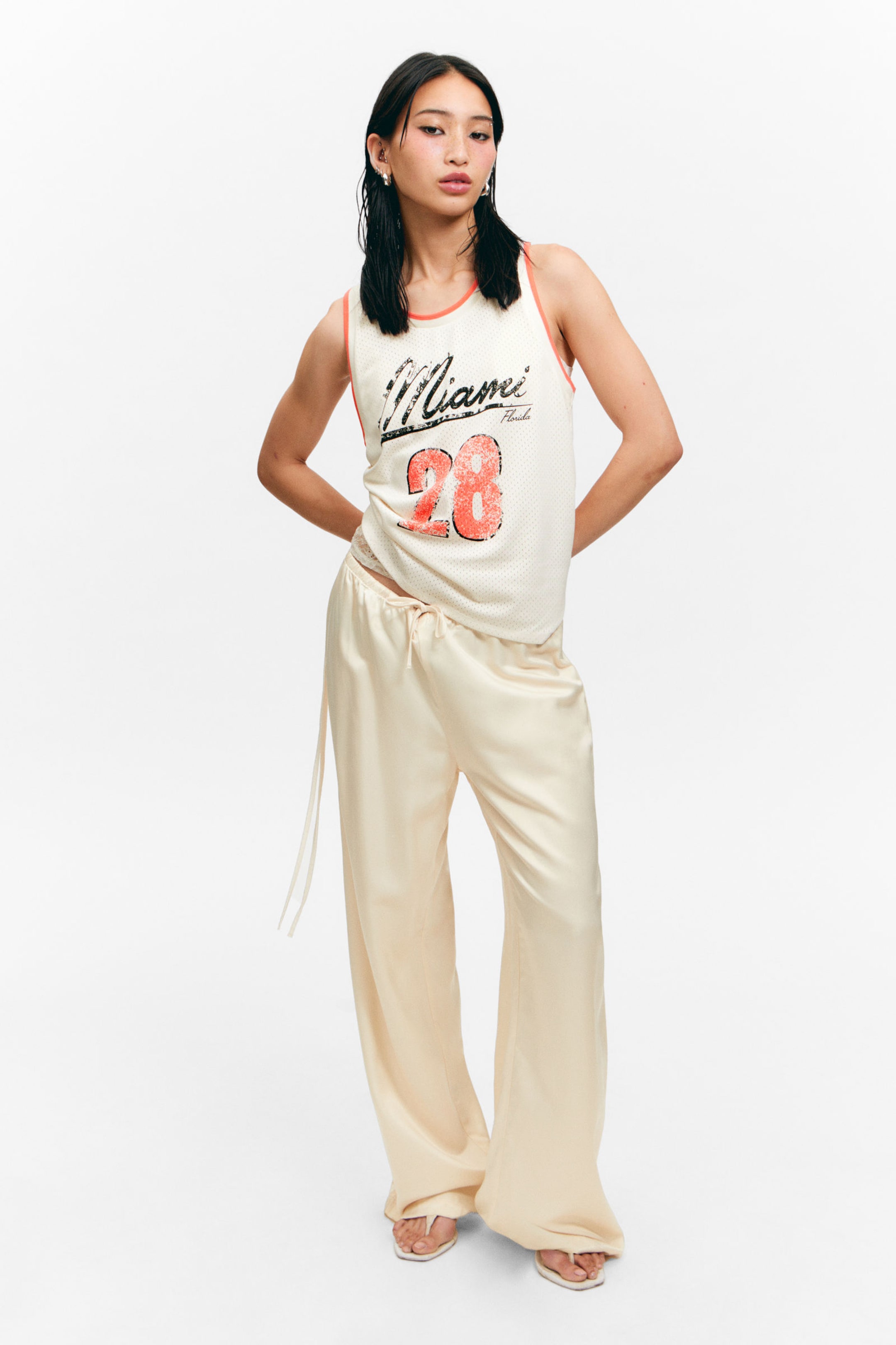 #ECE9E2 - Mesh Drawstring Tank Top - 1