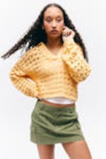 Yellow - Loose Open-Knit Sweater - 0