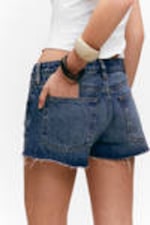 Mountain Blue - Dark Blue - Low Rise Raw Hem Mini Denim Shorts - 4