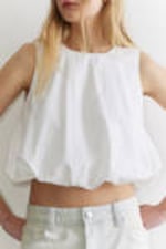 White - Balloon Hem Sleeveless Poplin Top - 0
