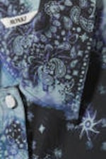 Blue Abstract Paisley - Oversized Short-Sleeved Cotton Poplin Shirt - 4