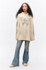 Light Beige - Tribal Butterfly - Oversized Hoodie Mini Dress - 0