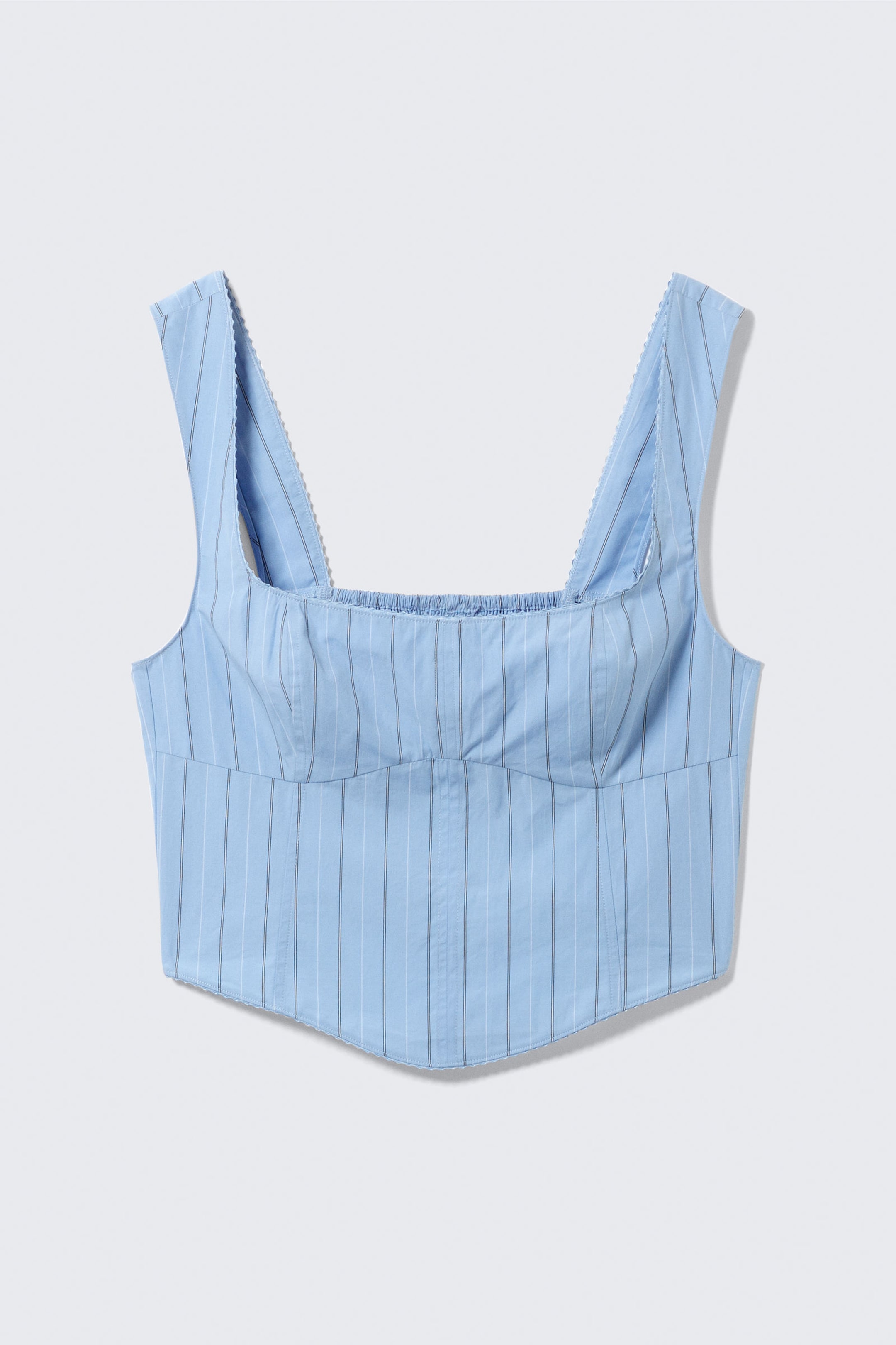 Striped Light Blue - Cropped Cotton Poplin Corset Top - 3