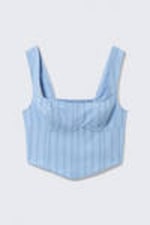 Striped Light Blue - Cropped Cotton Poplin Corset Top - 3