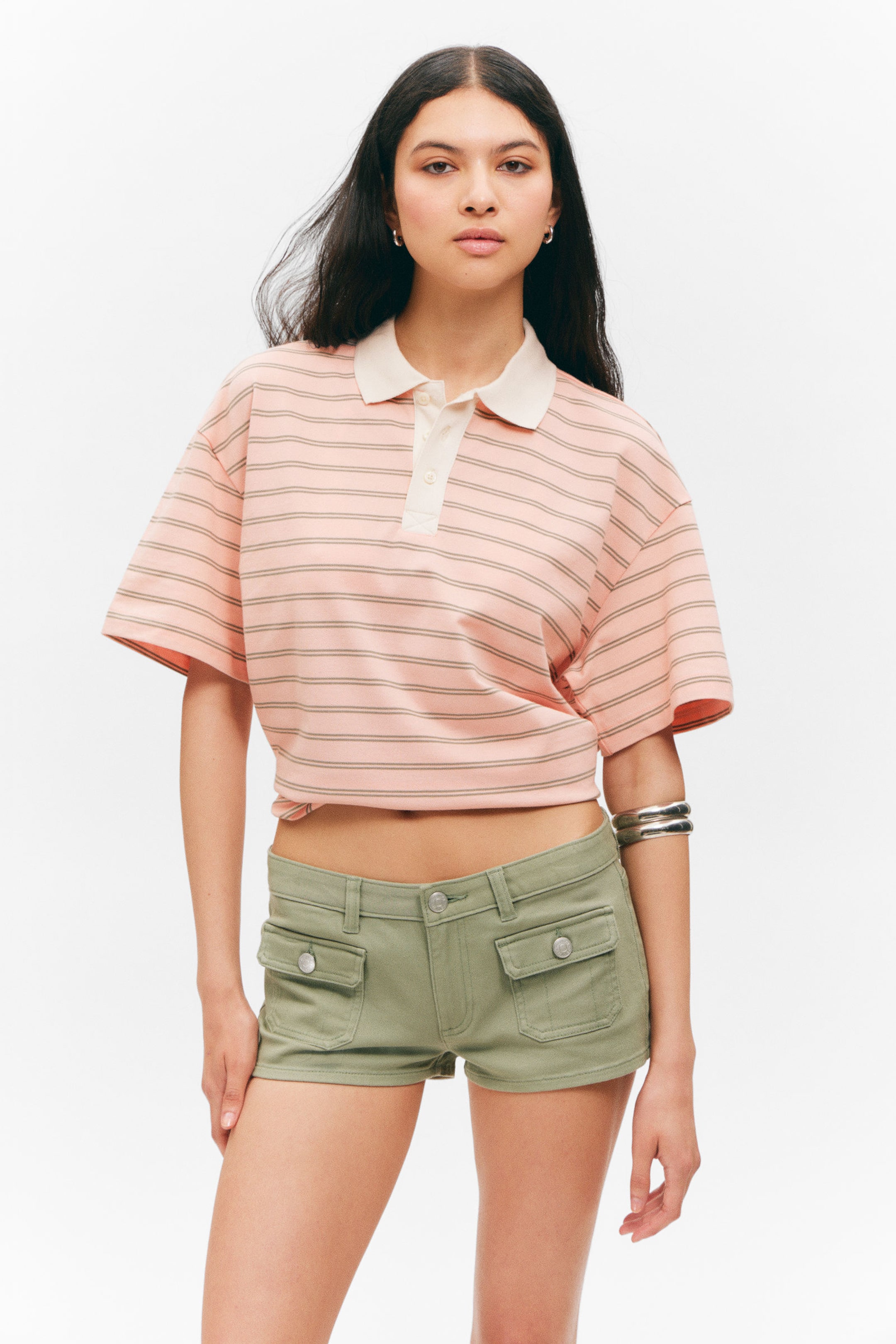#EEC2BC - Striped Relaxed Fit Polo Shirt - 1