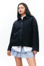 Navy Blue - Single-breasted Wool Blend Jacket - 1