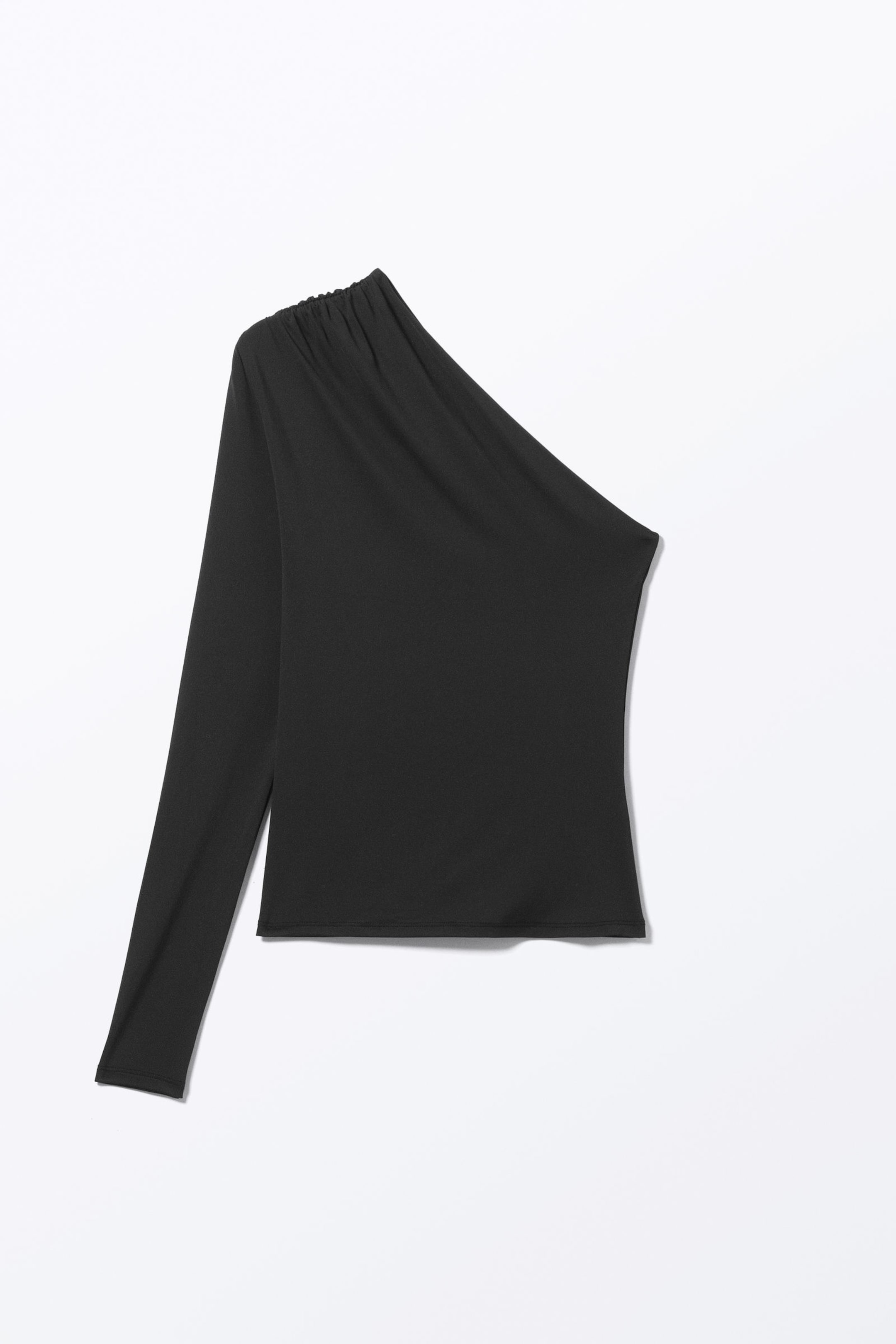 Black - Draped One-Shoulder Nylon Top - 3