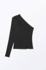 Black - Draped One-Shoulder Nylon Top - 3