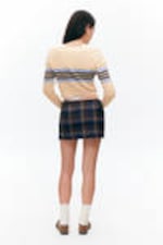 Dark Blue Check - Low Waisted Mini Suiting Skirt - 2