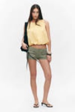 Light Yellow - Balloon Hem Sleeveless Poplin Top - 1