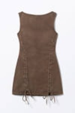 Washed Dark Brown - Sleeveless Lace-Up Mini Dress - 5