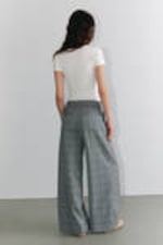 Checked Grey - Pleated High Waist Wide Leg Suiting Trousers - 2