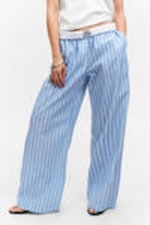 Striped Blue - Wide-Leg Cotton Twill Trousers - 1