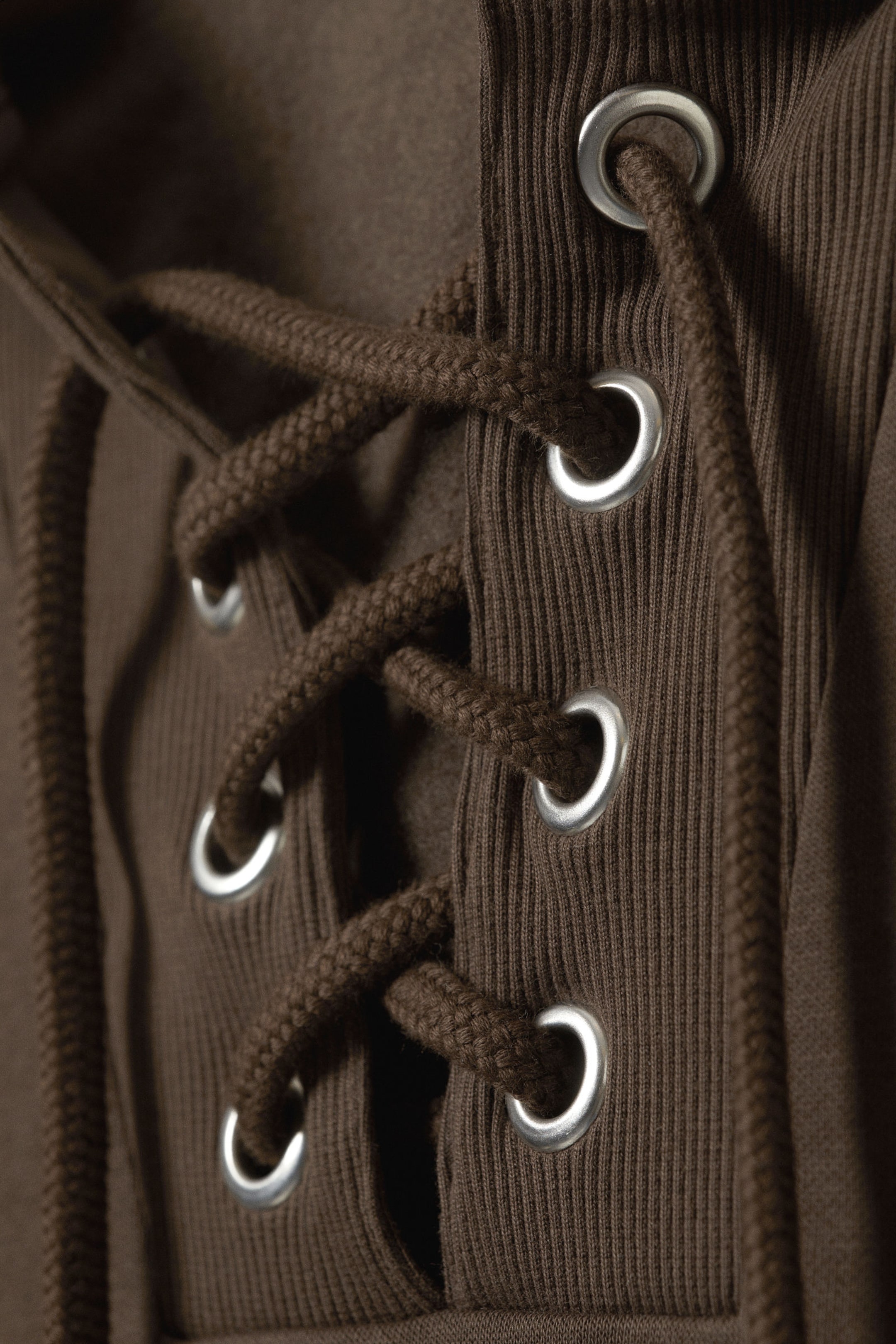 Dark Brown - Cropped Lace-up Hoodie - 4