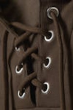 Dark Brown - Cropped Lace-up Hoodie - 4