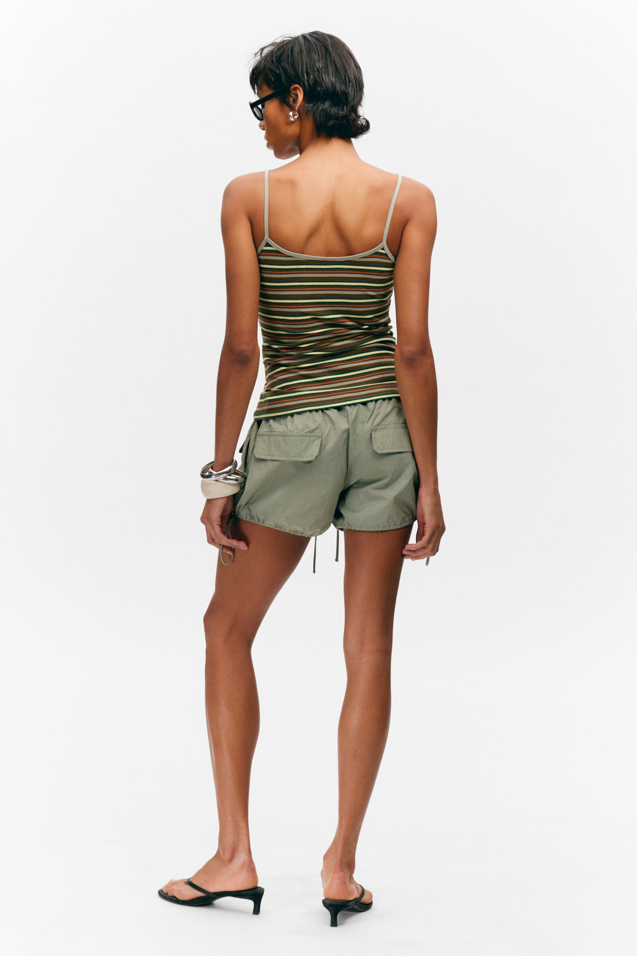 Brown Multi Striped - Slim Strappy Tank Top - 2