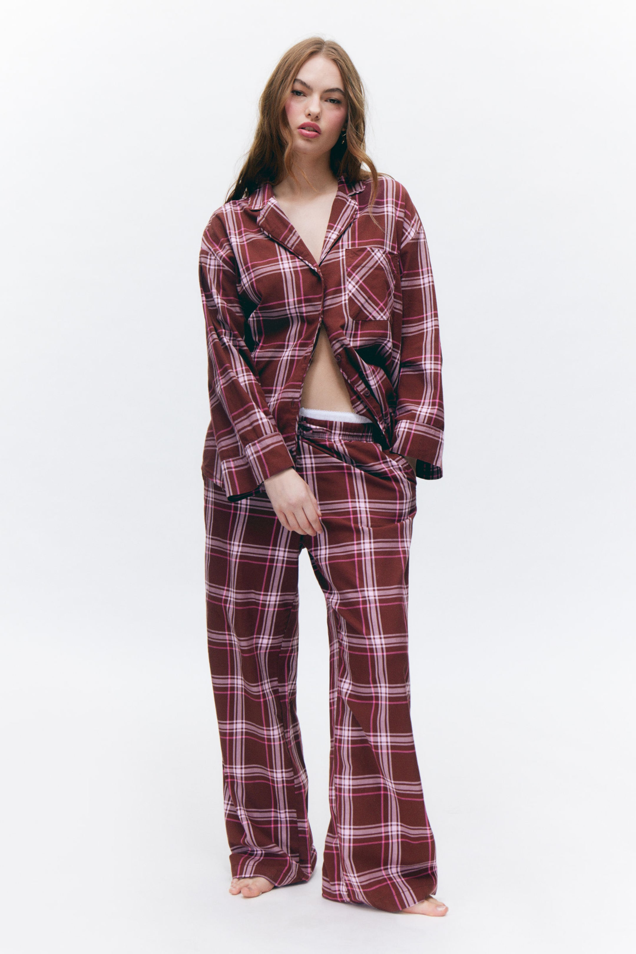 Dark Red Check - Soft Long-Sleeved Flannel Shirt - 0
