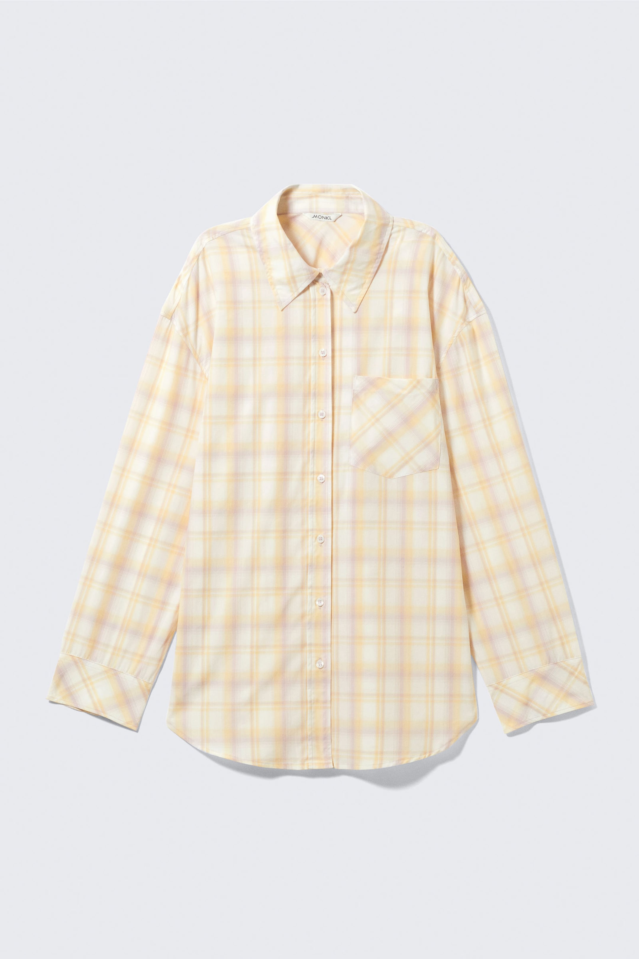 Checked Light Yellow - Long-Sleeved Oversized Poplin Shirt - 5