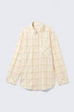 Checked Light Yellow - Long-Sleeved Oversized Poplin Shirt - 5