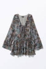 Leopard-Paisly Pattern - Frilled V-neck Mini Dress - 3