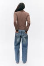 Dark Brown & Pink Stripes - Long-Sleeved Polo Top - 2