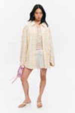 Checked Light Yellow - Long-Sleeved Oversized Poplin Shirt - 0