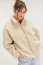 Dusty White - Pink Lining - Loose Fleece Zip Jacket - 0