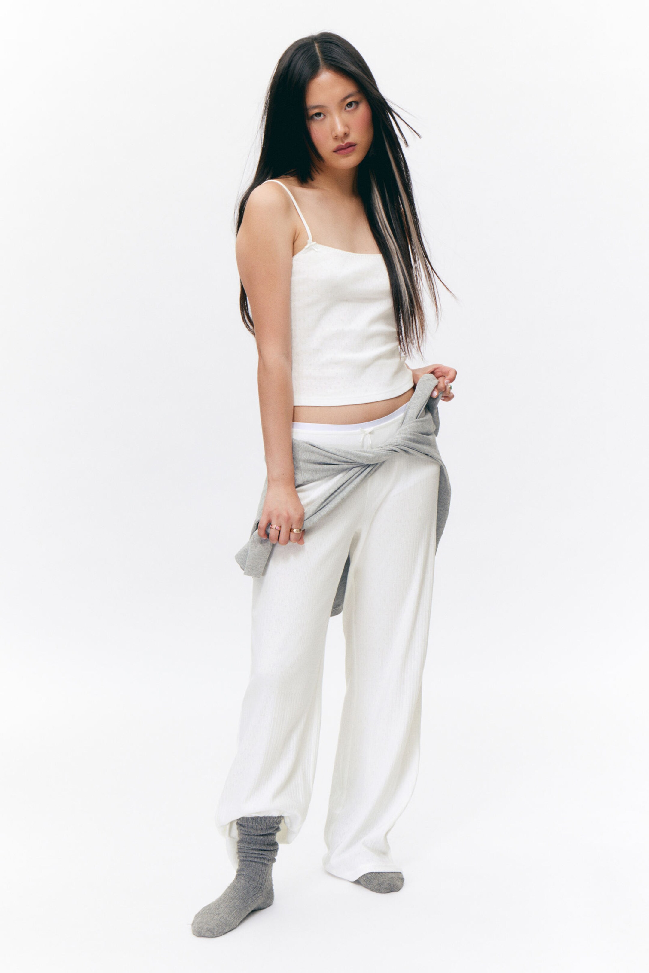 #F0EFEC - Pointelle Strap Top - 1